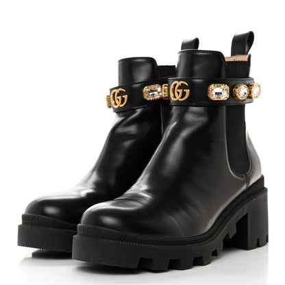 Gucci Calfskin Crystal GG Trip Chelsea Ankle Boots 37.5 Black 3 of 9