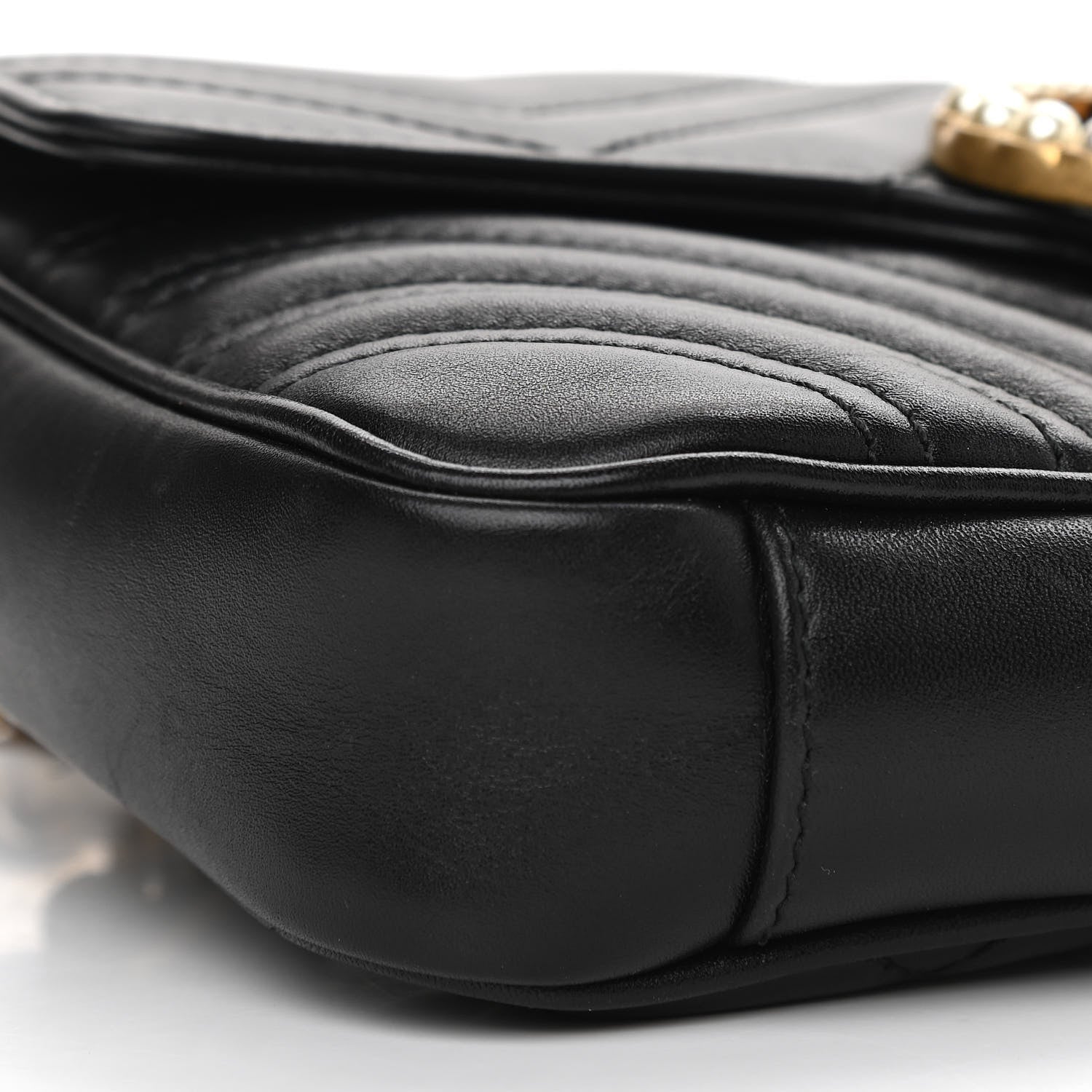 Gucci Calfskin Matelasse Pearly GG Marmont Chain Belt Bag Black 10 of 12
