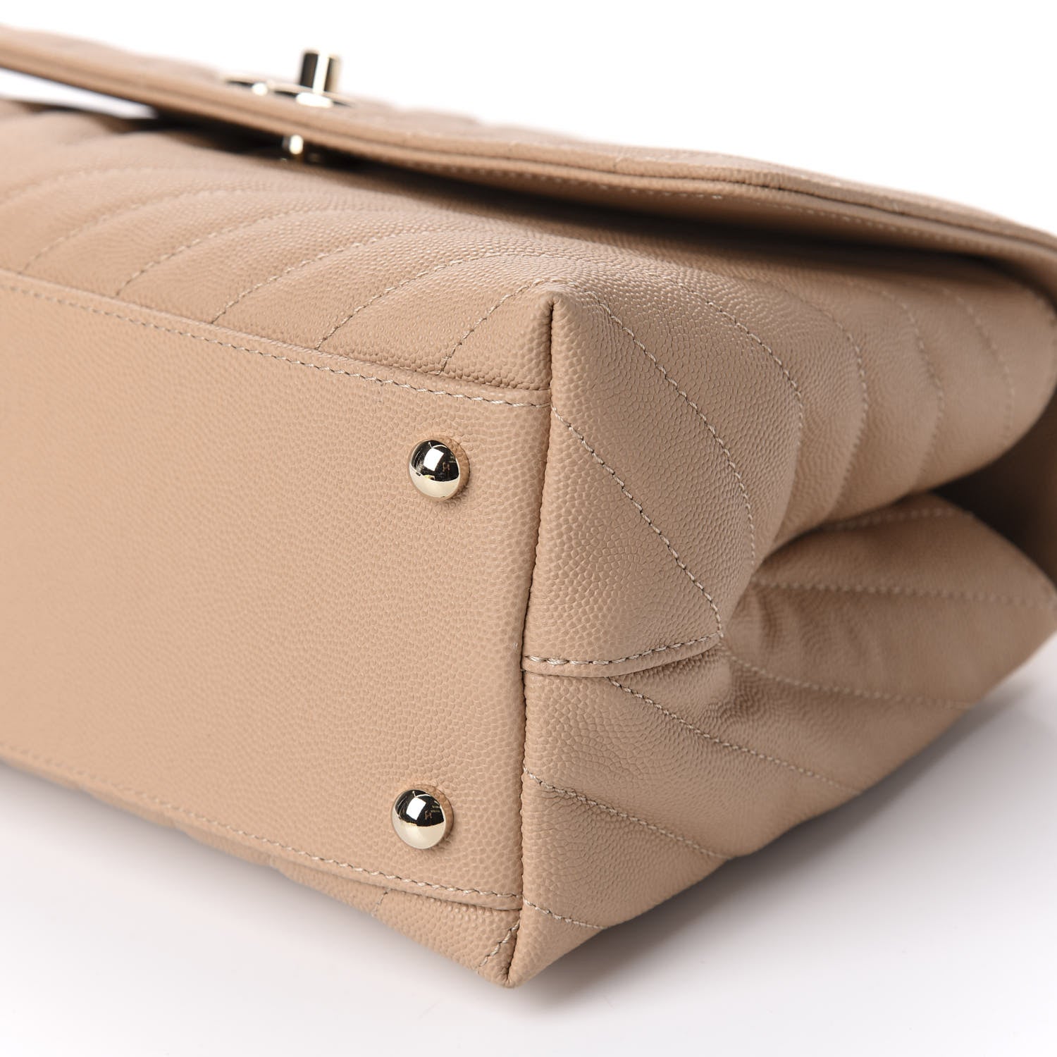 Chanel Caviar Chevron Quilted Small Coco Handle Flap Beige 6 of 10