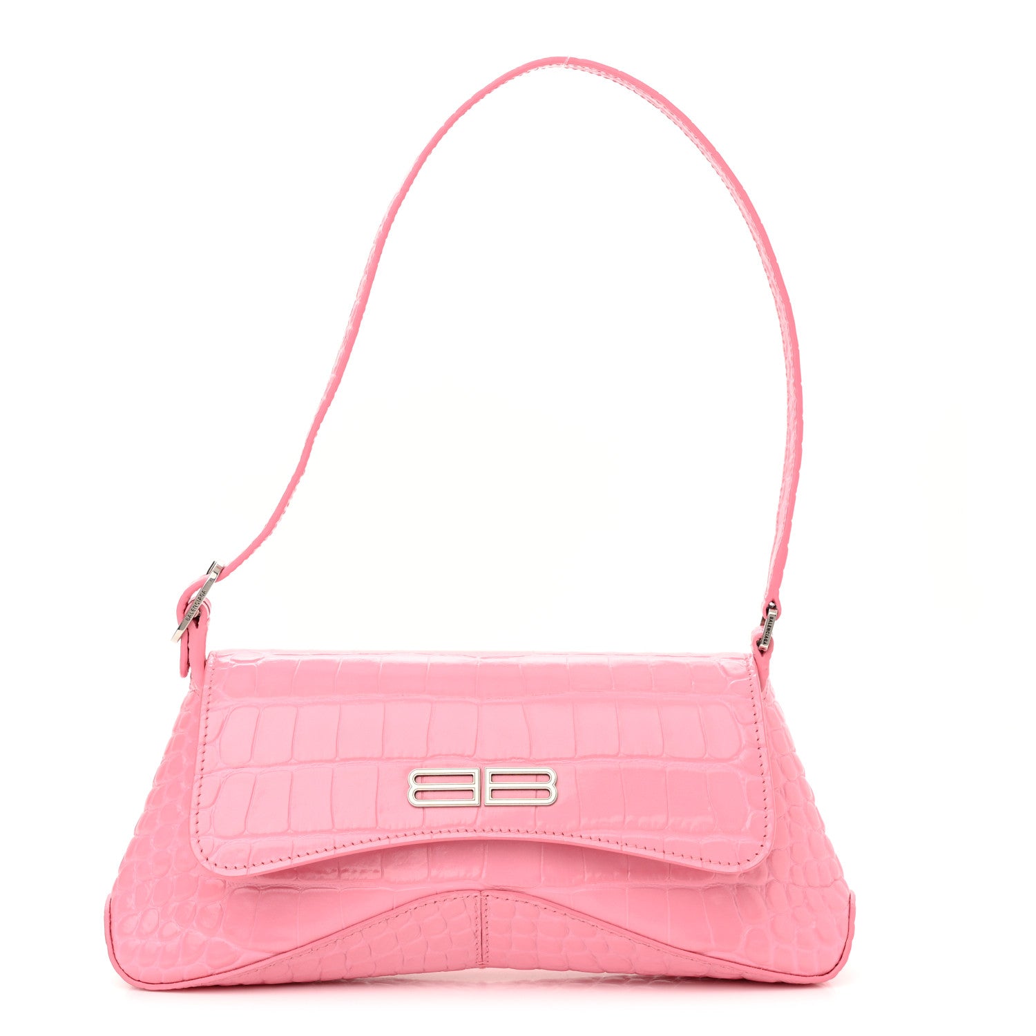 Balenciaga Shiny Super Supple Calfskin Crocodile Embossed Small XX Flap Stretch Bag Sweet Pink 1 of 13