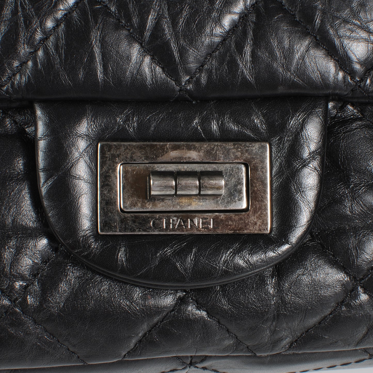 Aged Calfskin Quilted 2.55 Reissue 227 Flap Black