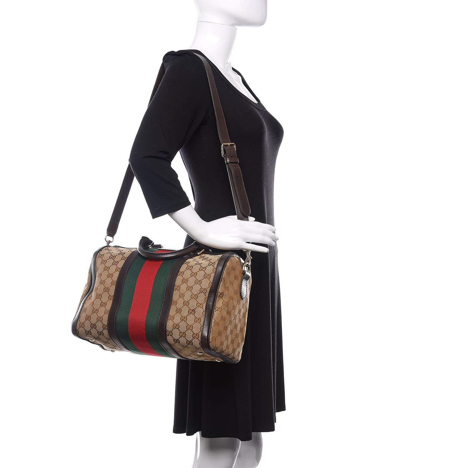 Gucci Monogram Vintage Web Medium Boston Dark Brown 2 of 13