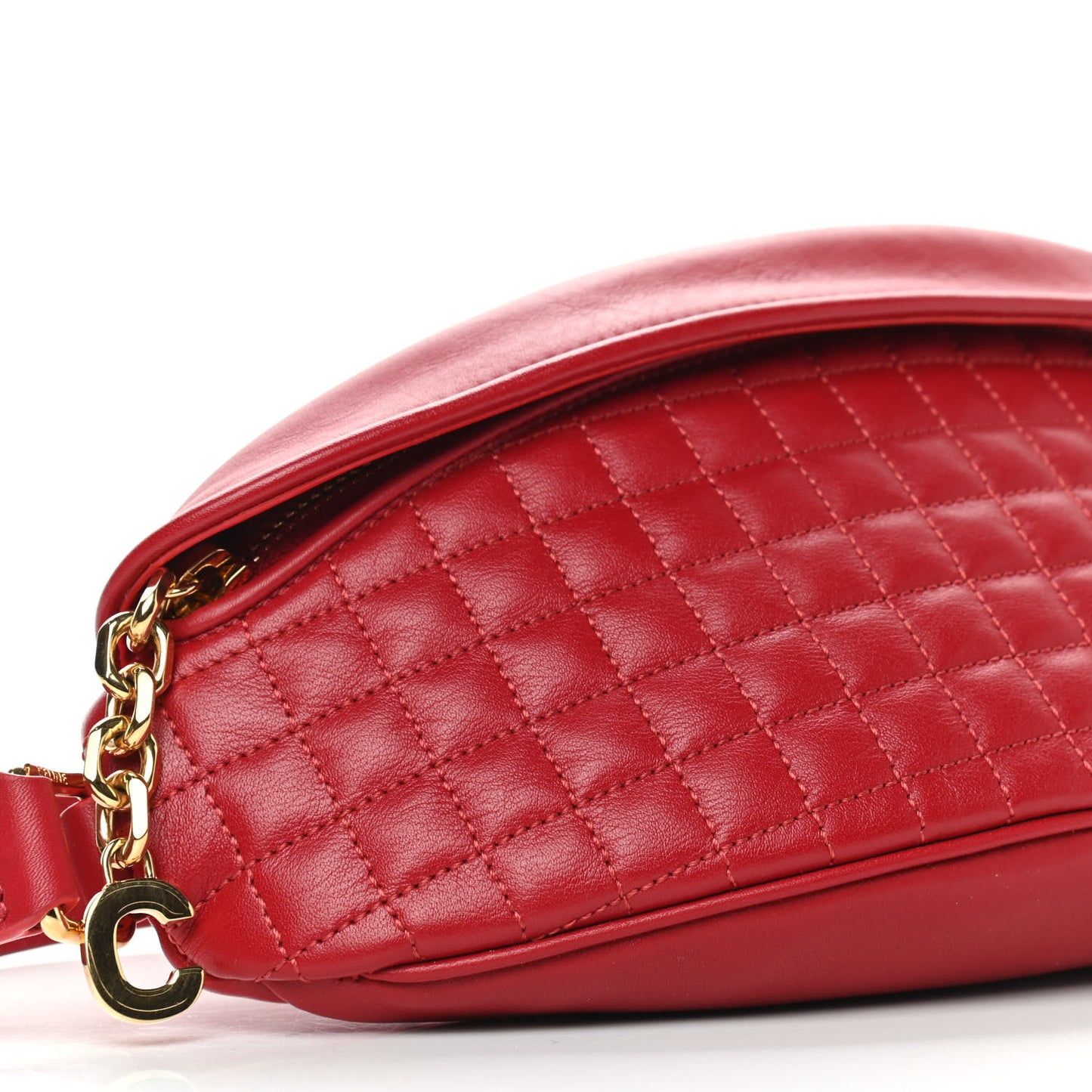 Calfskin Quilted C Charm Belt Bag Red