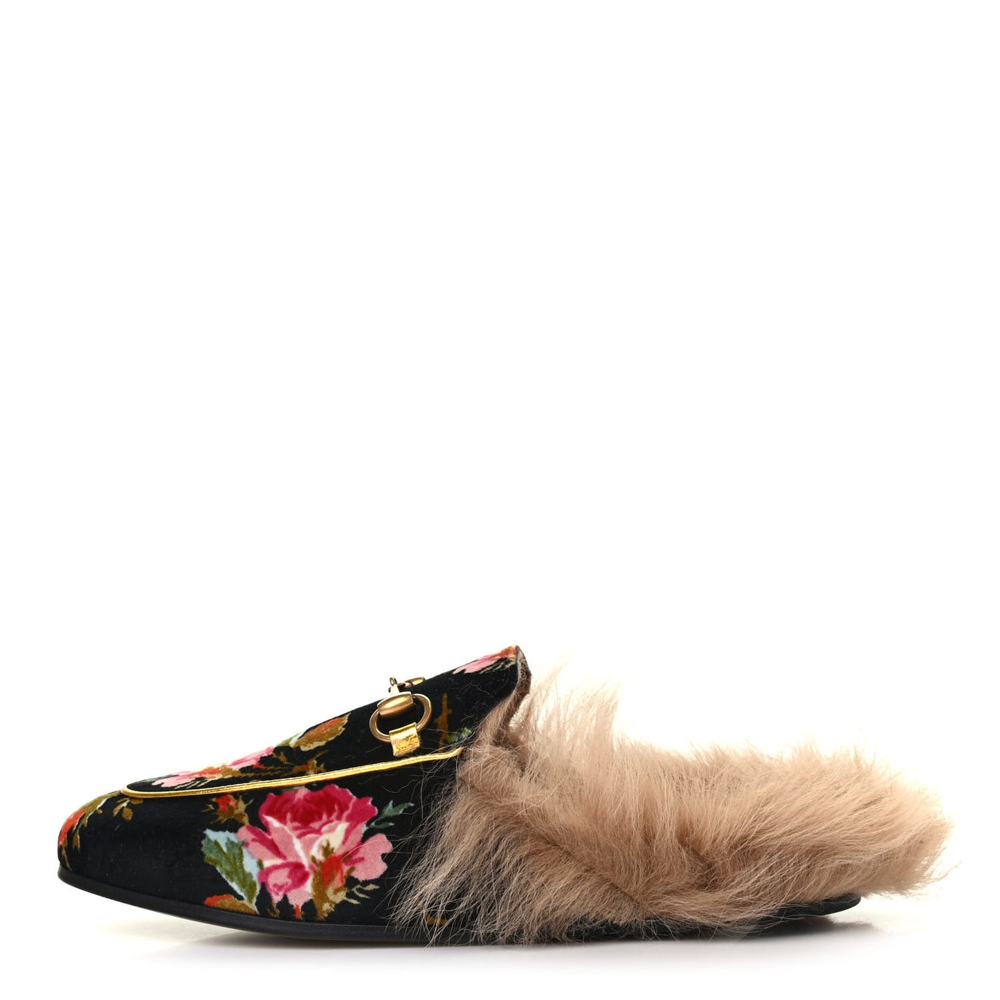 Velvet Fur Floral Womens Princetown Slippers 35 Black