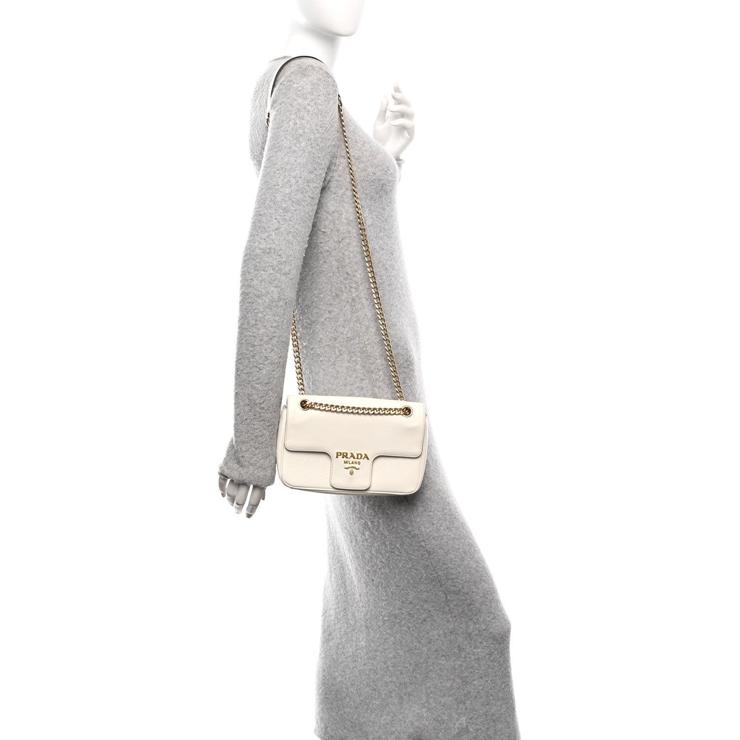 Prada Saffiano Flap Shoulder Bag Talco 2 of 9