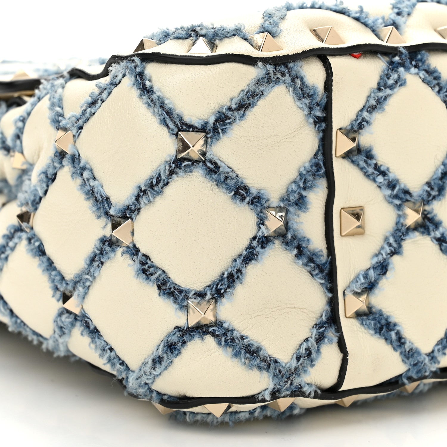 Valentino Garavani Nappa Denim Quilted Rockstud Medium Spike Shoulder Bag Ivory Blue 8 of 9