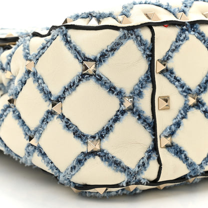 Valentino Garavani Nappa Denim Quilted Rockstud Medium Spike Shoulder Bag Ivory Blue 8 of 9