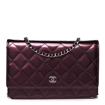 Chanel Striated Patent Quilted Wallet on Chain WOC Bordeaux 1 of 12