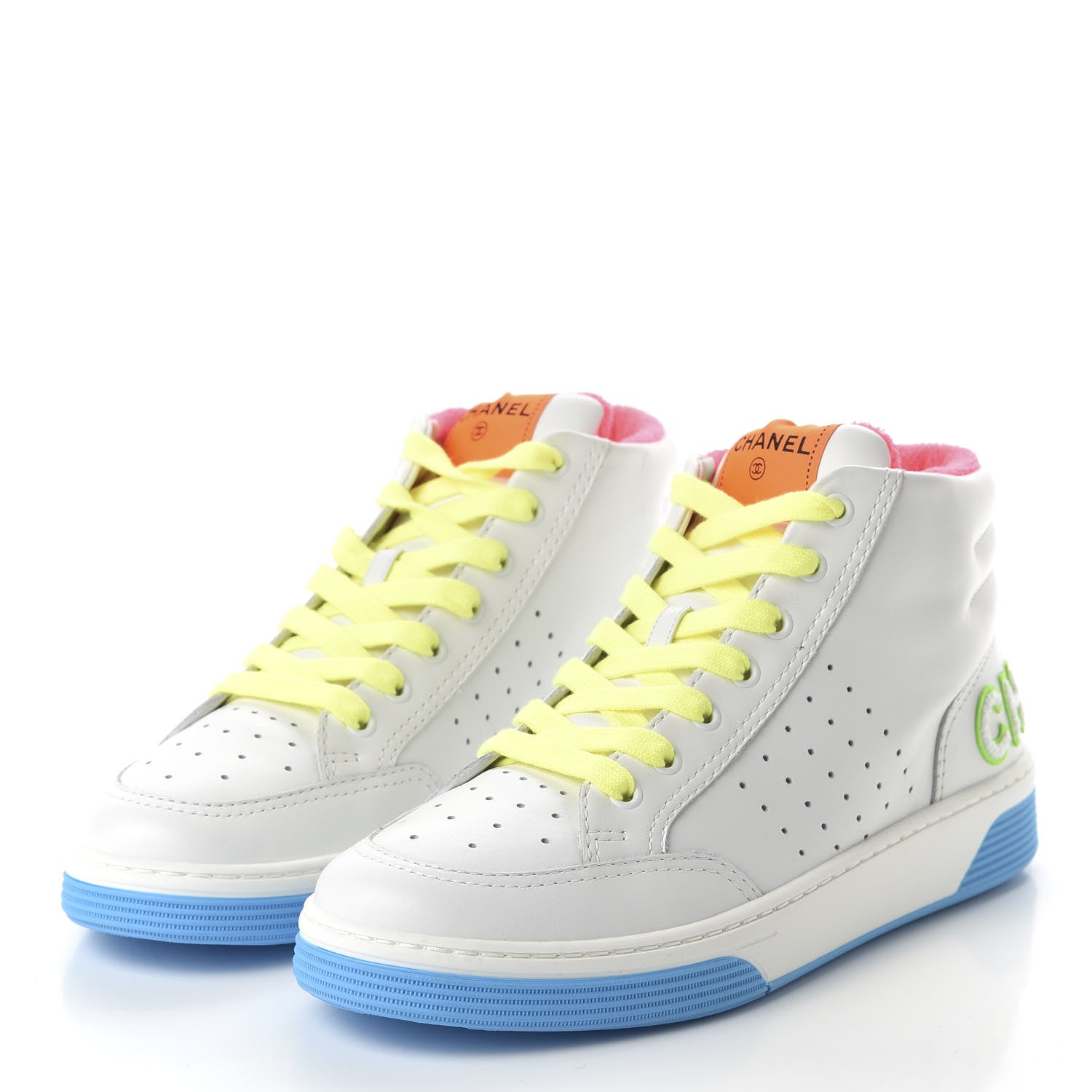Chanel Calfskin Womens Logo High Top Sneakers 40 White Multicolor 3 of 8