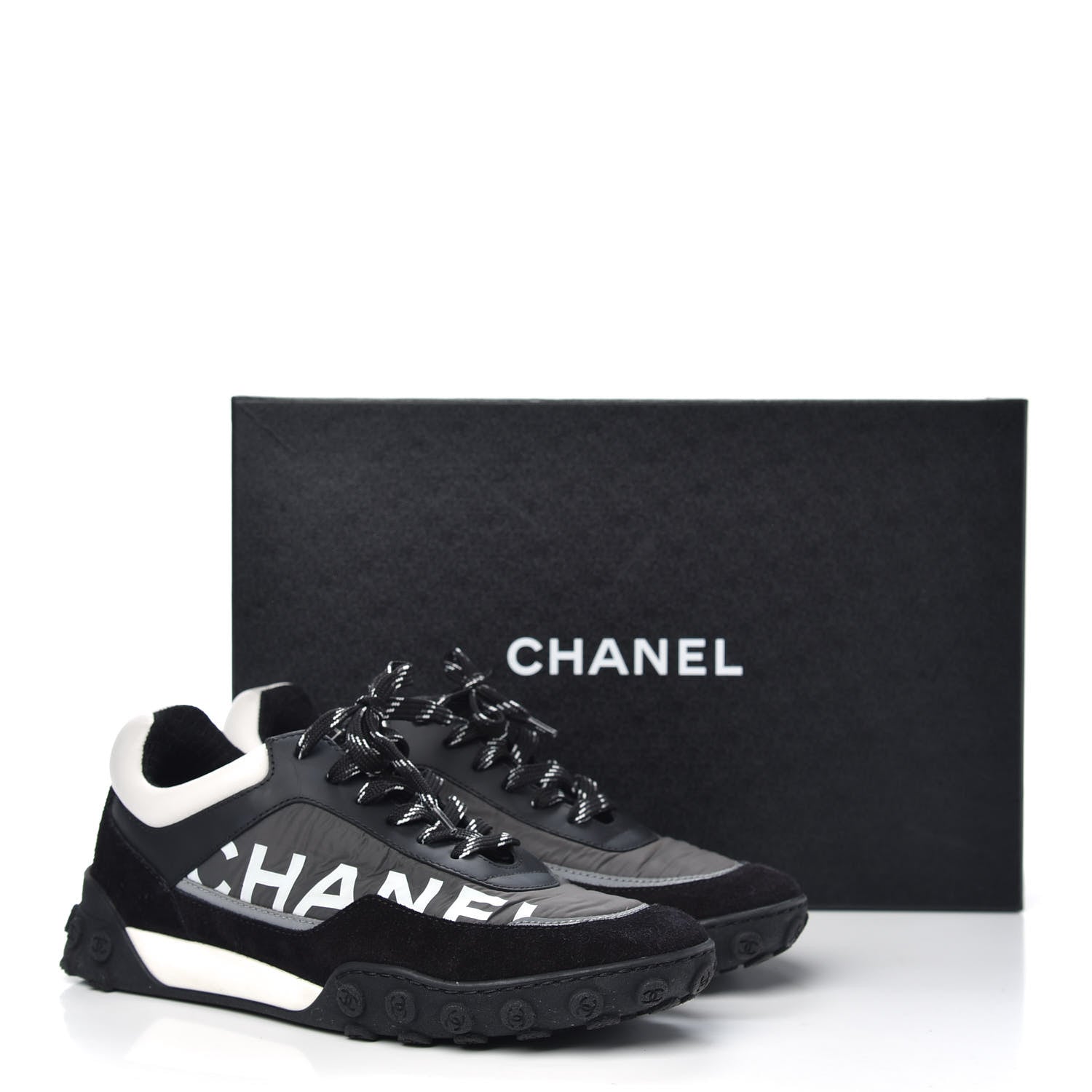 Chanel Nylon Calfskin CC Sneakers 38 Black Grey White 11 of 11