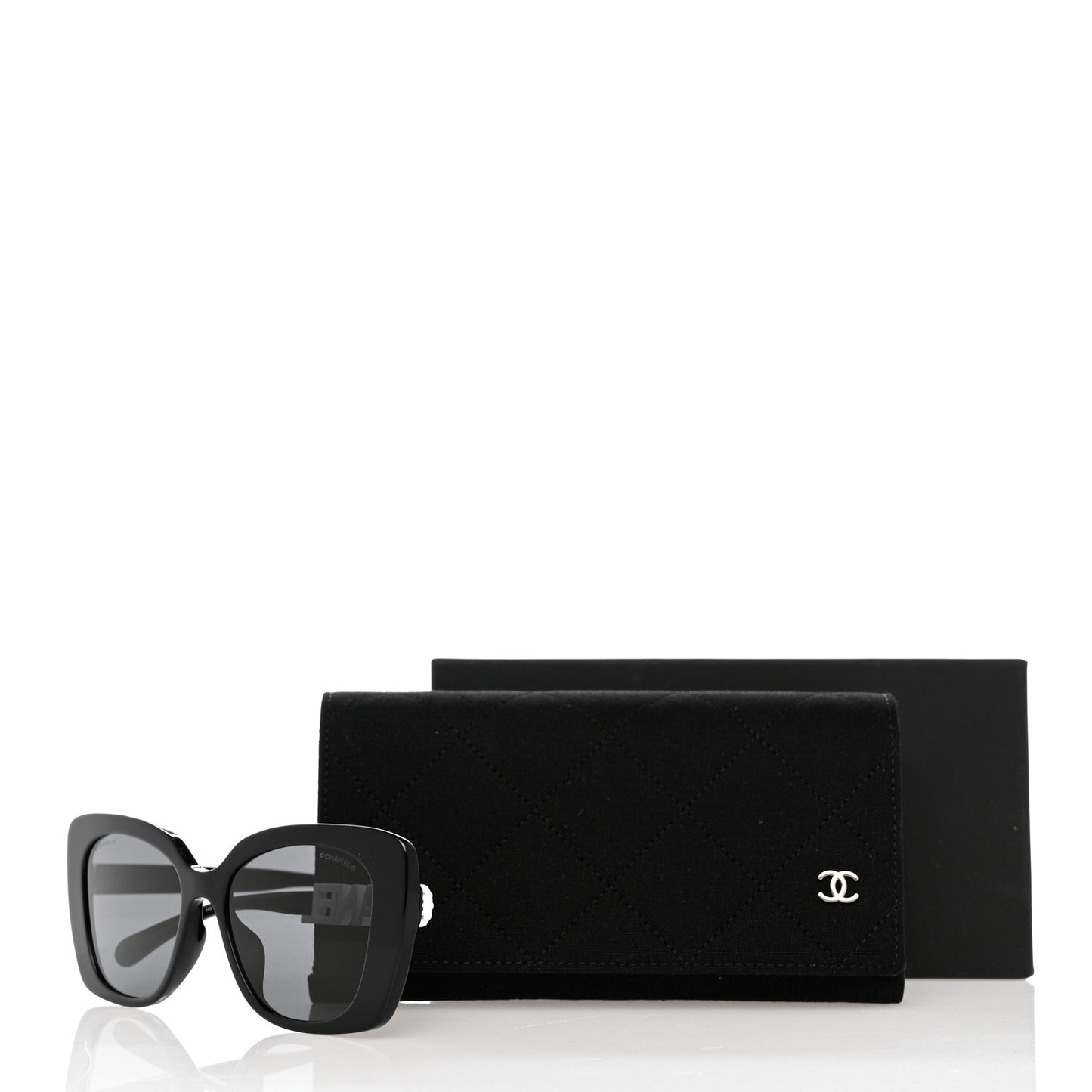 Acetate Strass Square Sunglasses 5422-B-A Black White
