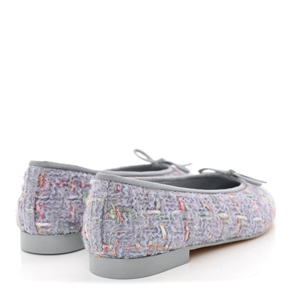 Chanel Tweed Lambskin Cap Toe Ballerina Flats 37 Lilac Multicolor 5 of 12