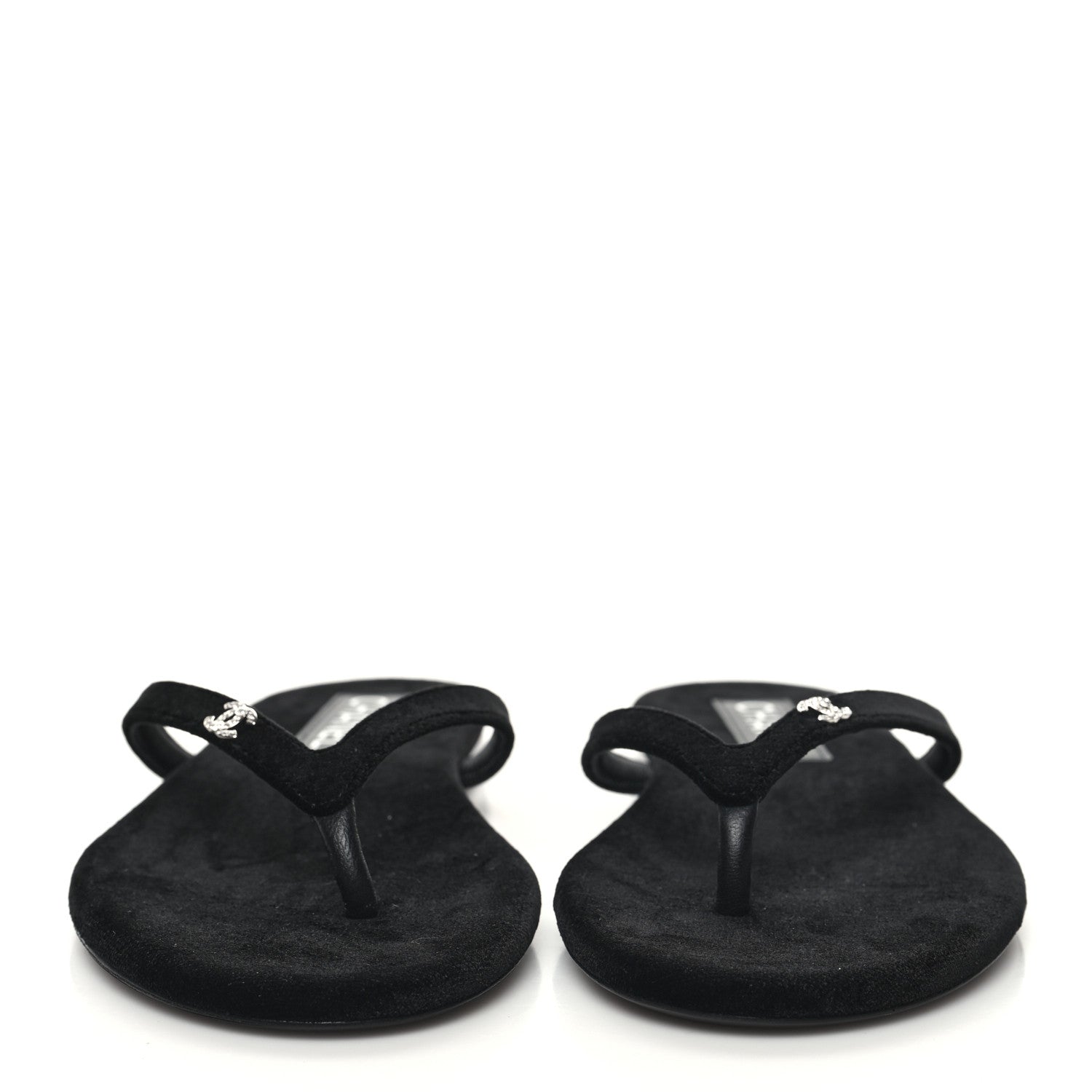 Chanel Velvet Crystal CC Thong Sandals 38 Black 2 of 9