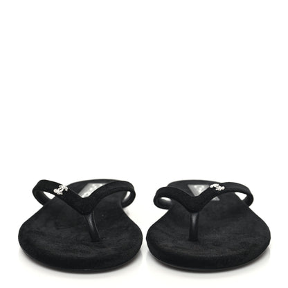 Chanel Velvet Crystal CC Thong Sandals 38 Black 2 of 9