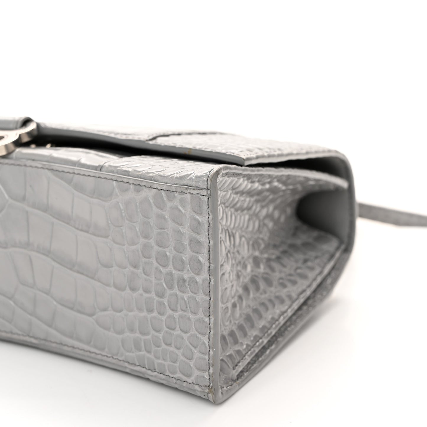 Shiny Calfskin Crocodile Embossed Medium Hourglass Top Handle Bag Balenciaga Grey