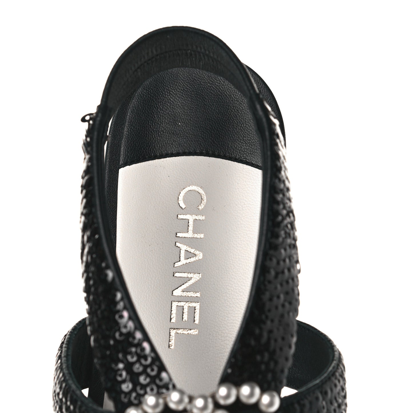 Lambskin Sequin Pearl CC Thong Sandals 41 Black