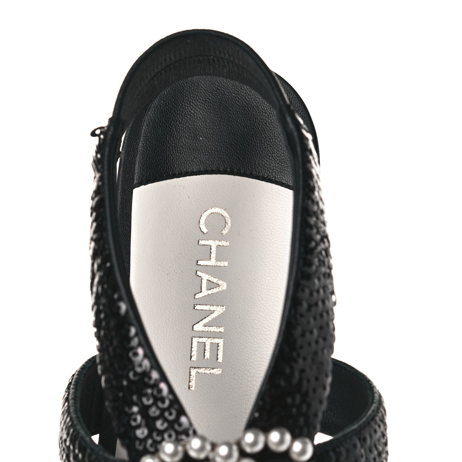 Chanel Lambskin Sequin Pearl CC Thong Sandals 41 Black 7 of 9