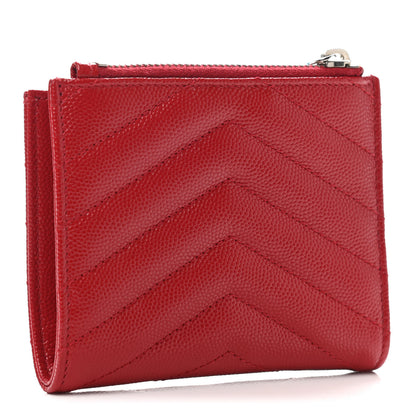 Saint Laurent Grain De Poudre Matelasse Chevron Monogram Zipped Card Case Bandana Red 2 of 4