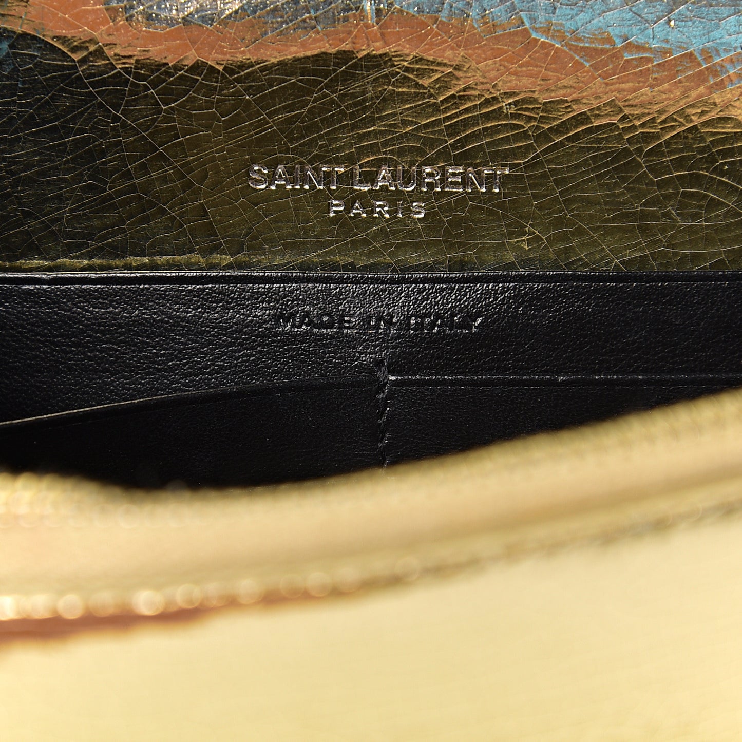 Metallic Crackled Calfskin Kate Monogram Tassel Chain Wallet Gold