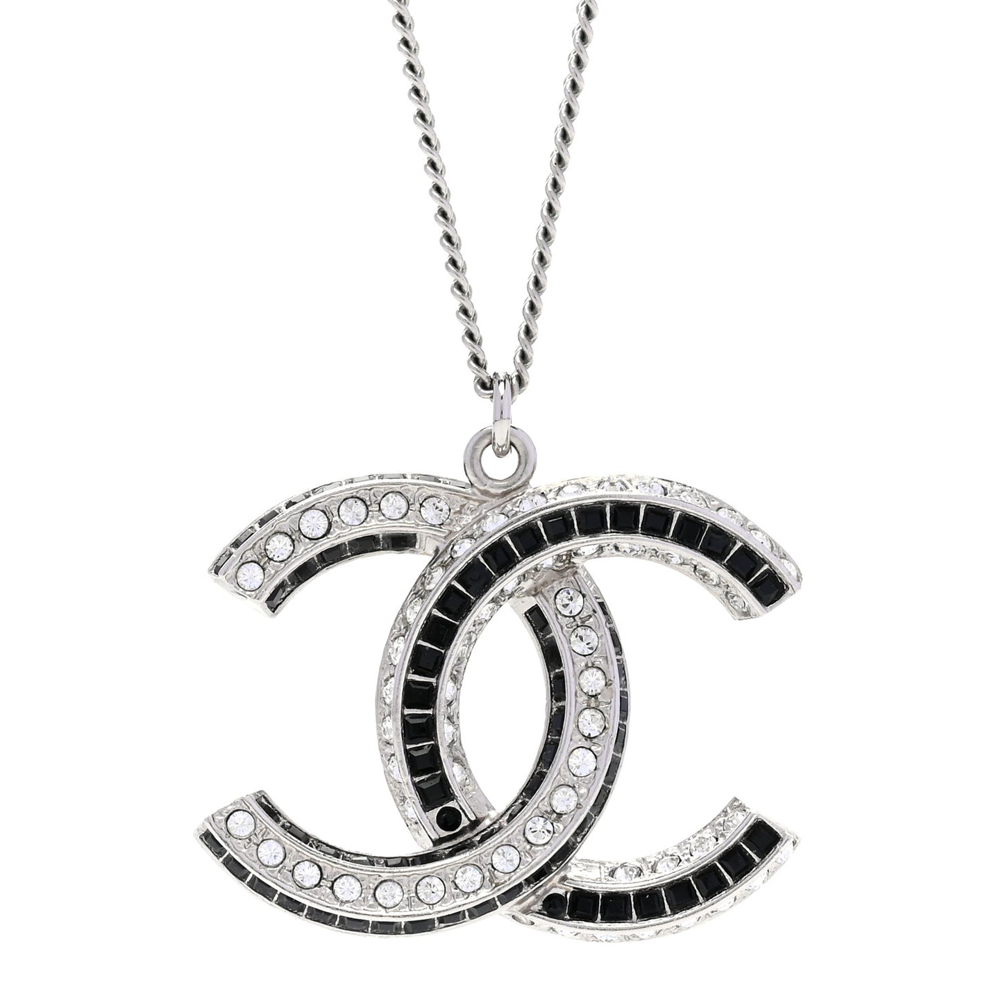 Baguette Crystal Large CC Necklace Silver Black
