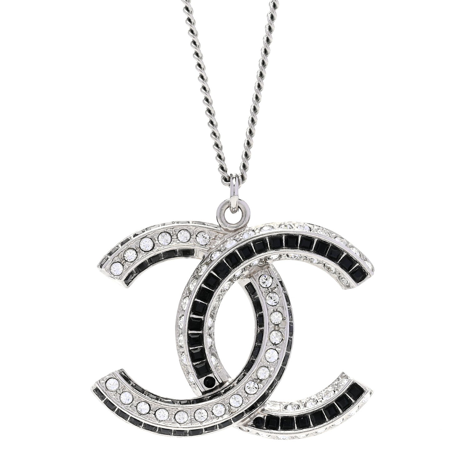 Chanel Baguette Crystal Large CC Necklace Silver Black 4 of 6