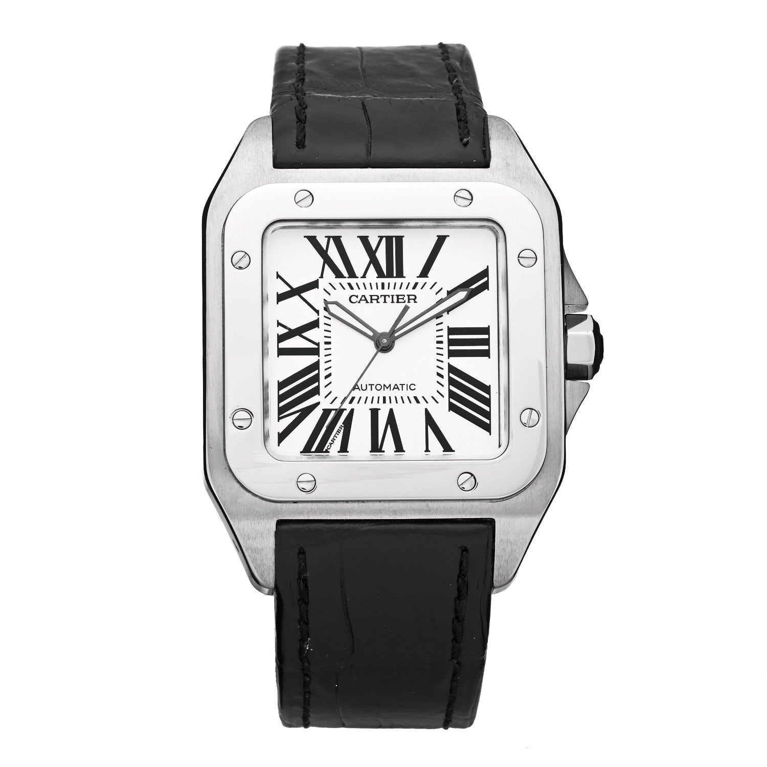Cartier Stainless Steel Alligator 38mm Santos 100 Automatic Watch 1 of 6