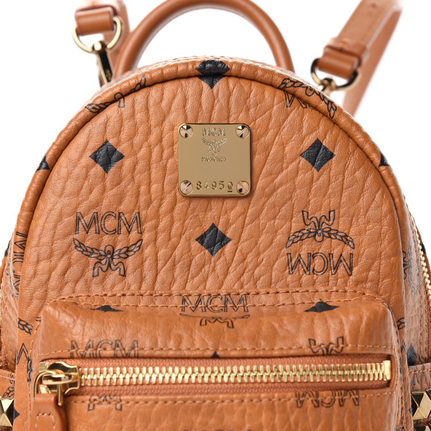 MCM Visetos Side Stud X-Mini Stark Bebe Boo Backpack Cognac 9 of 9