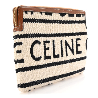 Celine All Over Textile Calfskin Striped Small Pouch White Black White Black 3 of 7