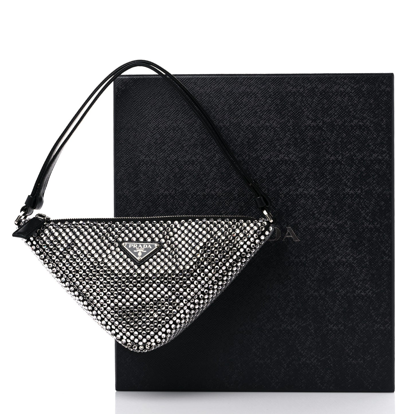 Satin Crystal Triangle Pouch Black