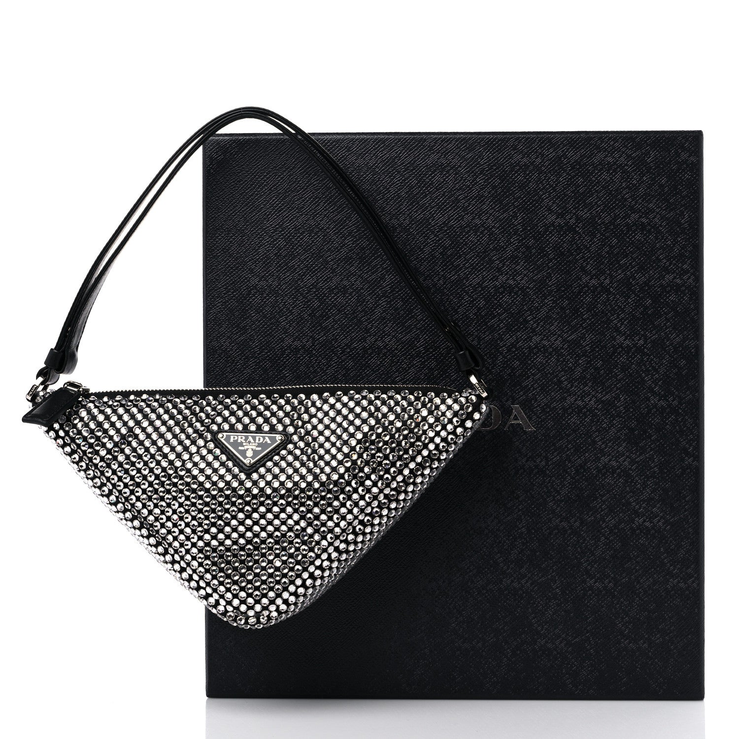 Prada Satin Crystal Triangle Pouch Black 10 of 10