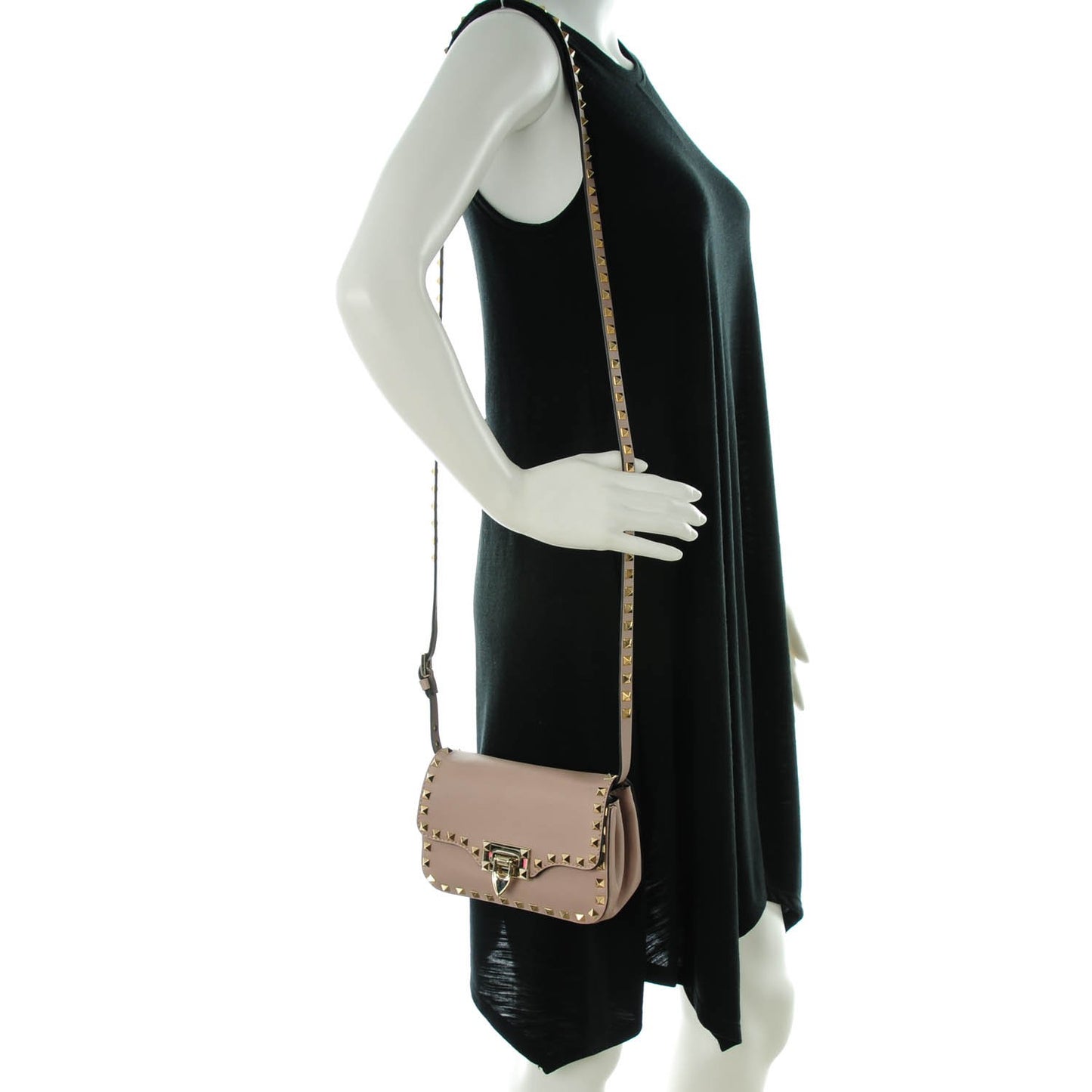 Vitello Mini Rockstud Flap Saddle Crossbody Bag Poudre