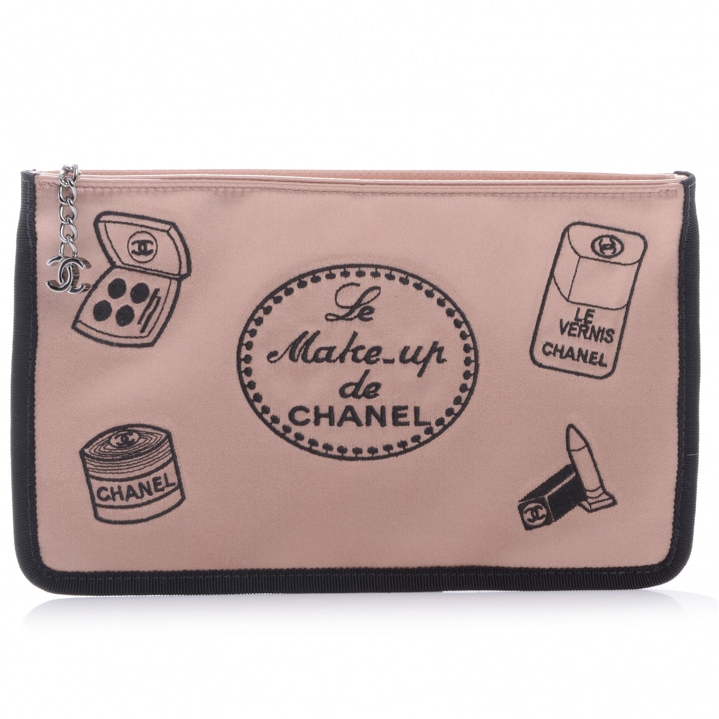 Satin Icon Cosmetic Pouch Pink Black