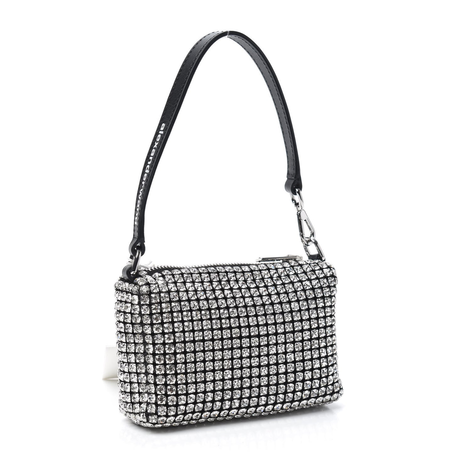 Mesh Crystal Rhinestone Mini Heiress Pouch Black Silver