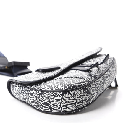 Christian Dior X SHAWN STUSSY Grained Calfskin Printed Mens Saddle Bag Navy Blue 3 of 9