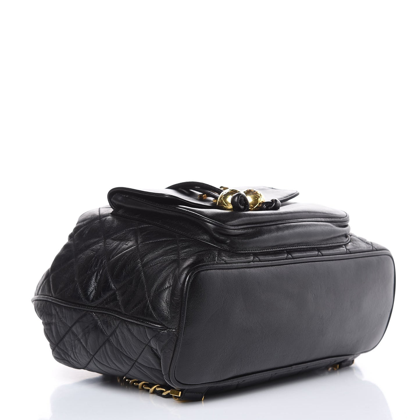 Lambskin Quilted Drawstring Backpack Black