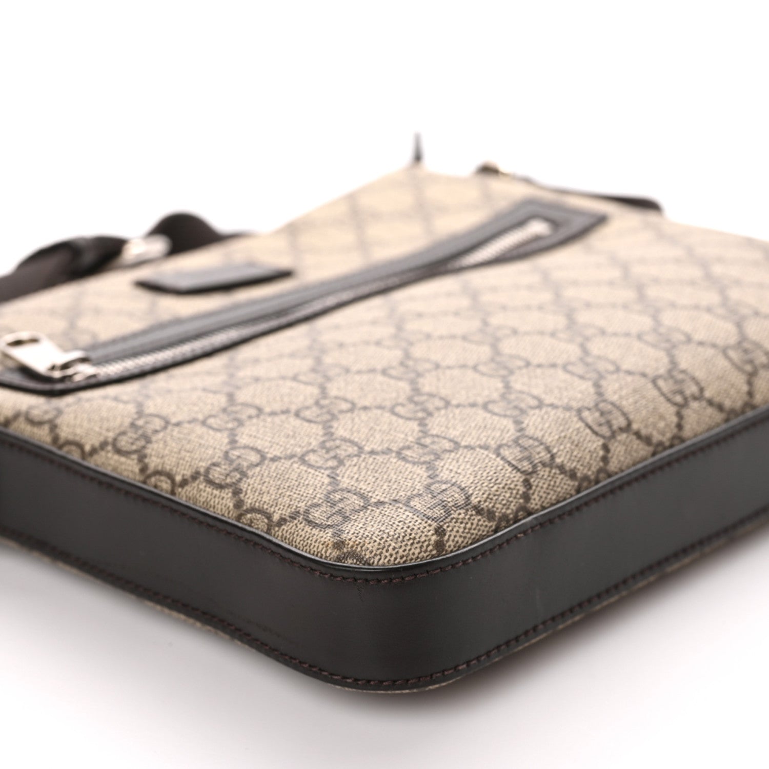 Gucci GG Supreme Monogram Selleria Calfskin Small Flat Messenger Bag Beige Ebony Cocoa Marrone Scuro 4 of 9