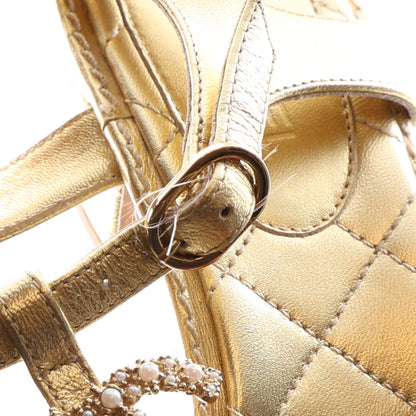 Chanel Laminated Lambskin Quilted CC Pearl Thong Sandals 39 Gold 11 of 11