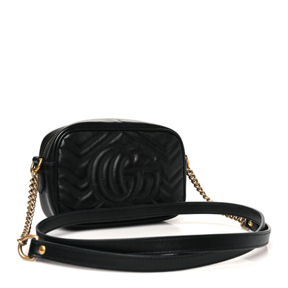 Gucci Calfskin Matelasse Mini GG Marmont Chain Shoulder Bag Black 3 of 12