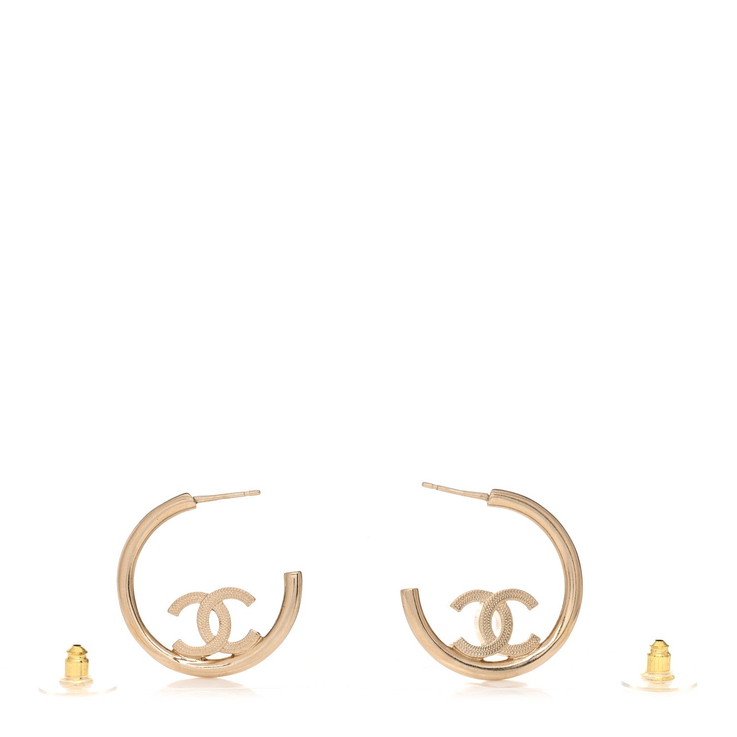 Chanel Metal Textured CC Hoop Earrings Gold 3 of 6