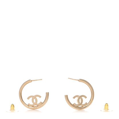 Chanel Metal Textured CC Hoop Earrings Gold 3 of 6