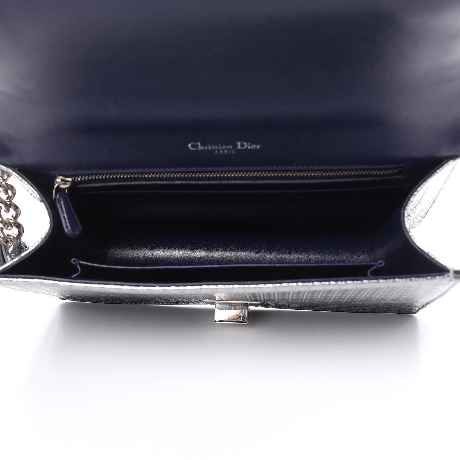 Christian Dior Metallic Patent Micro-Cannage Gradient Medium Diorama Flap Bag Silver Blue 5 of 10