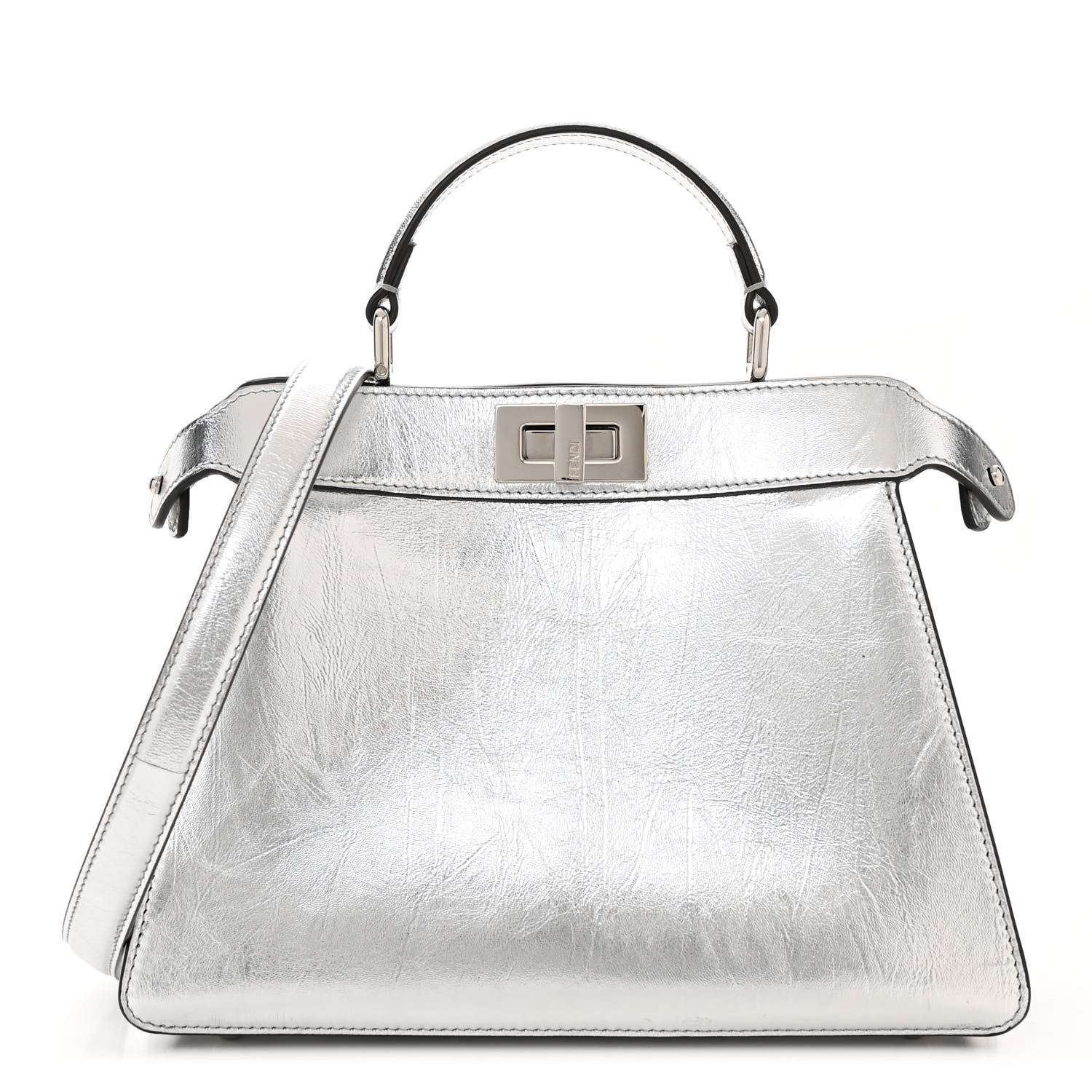 Fendi Rock Millenium Laminata Small Peekaboo I SEE U Satchel Argento 1 of 11