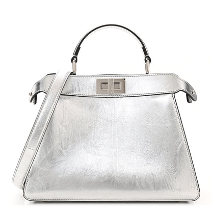 Fendi Rock Millenium Laminata Small Peekaboo I SEE U Satchel Argento 1 of 11