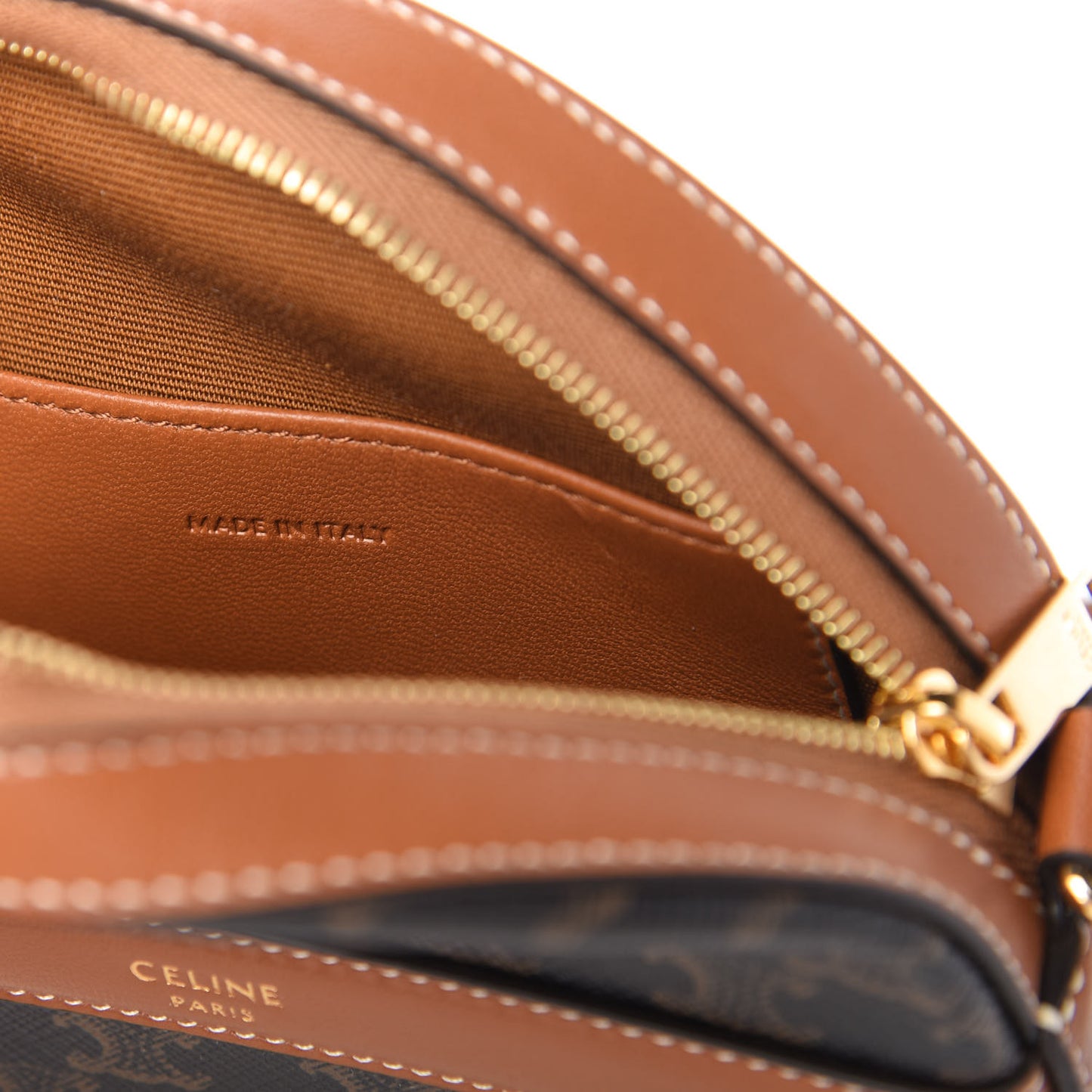 Lambskin Triomphe Canvas Round Purse On Strap Black Tan