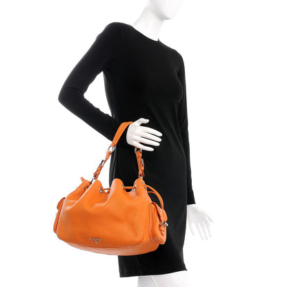 Prada Vitello Daino Drawstring Bucket Orange 2 of 8