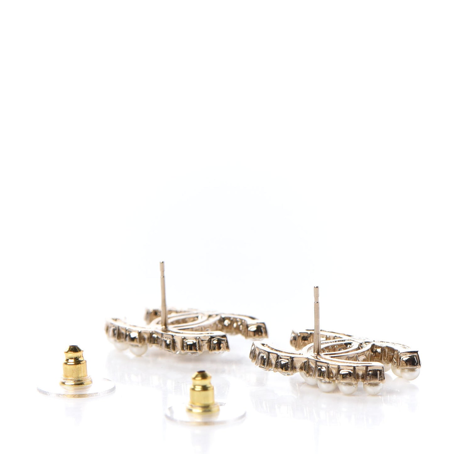 Crystal Pearl CC Dazzling Domino Earrings Gold