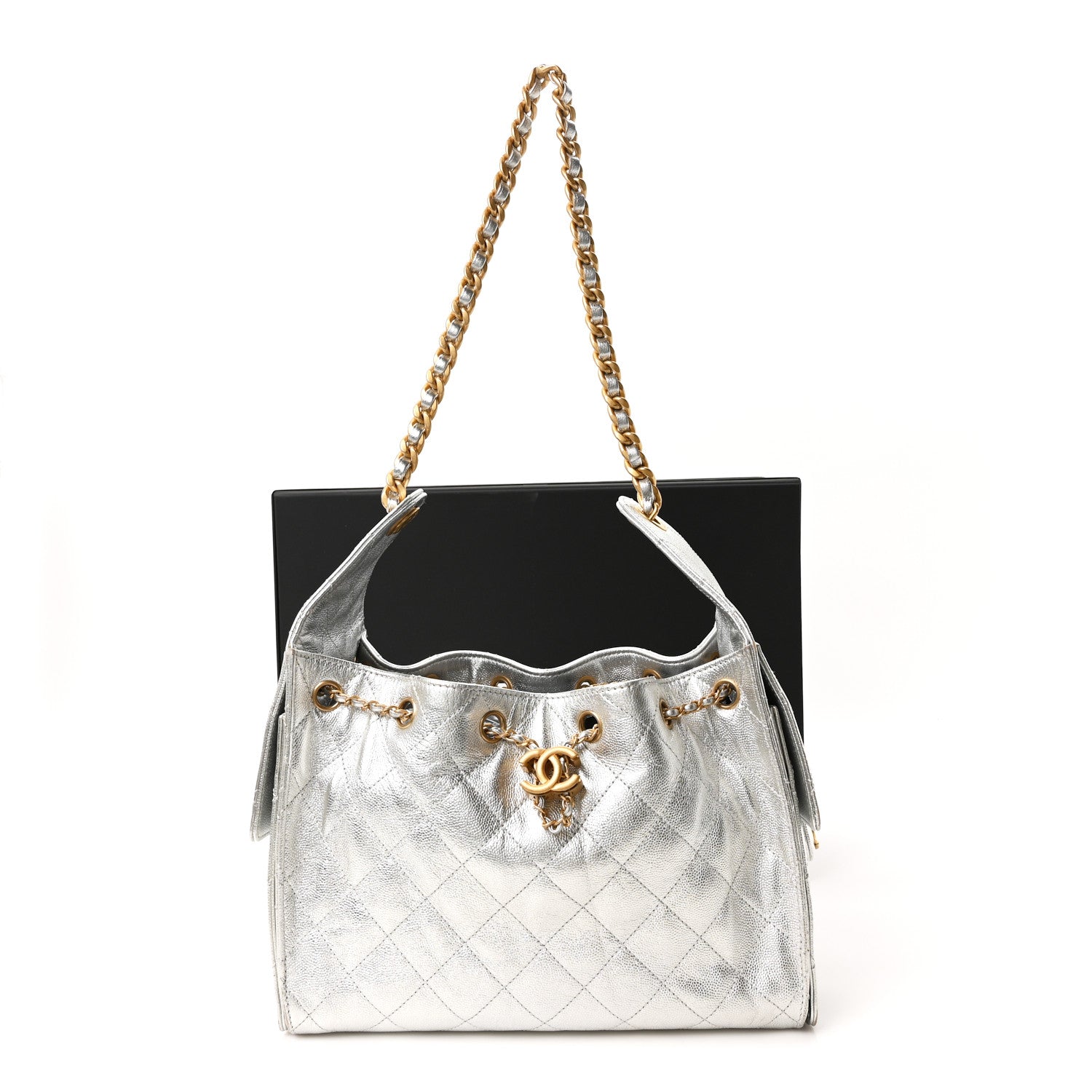 Chanel Metallic Caviar Quilted Small Chanel 25 Handbag Silver 11 of 11