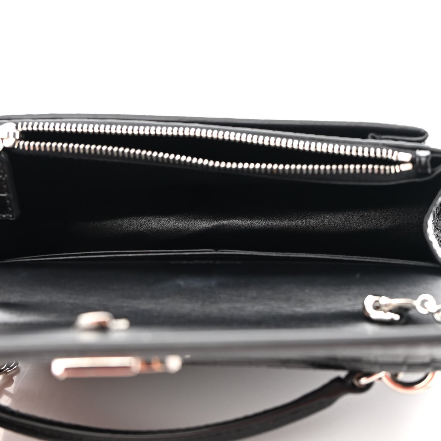 Calfskin Crocodile Embossed Monogram Sunset Top Handle Chain Wallet Black