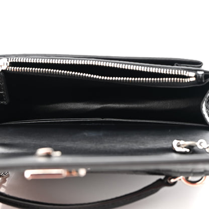 Saint Laurent Calfskin Crocodile Embossed Monogram Sunset Top Handle Chain Wallet Black 5 of 8