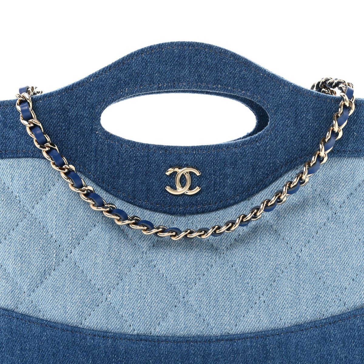 Denim Quilted Nano 31 Shopping Bag Light Blue Dark Blue